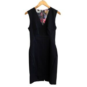 Ted Baker Bodycon Dress Tailored Black‎ Fitted Sleeveless V Neck Short Pencil 2